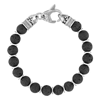 Black Lava Bead and Stainless Steel Bolo Bracelet