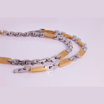 Two-Tone Stainless Steel Link Chain Necklace & Bracelet Set