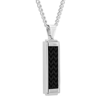 Stainless Steel Black Ion Plated Franco Link Inlay Drop Bar Pendant