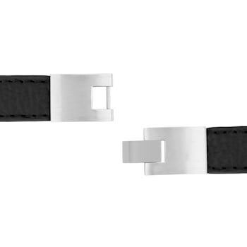Diamond Accent Stainless Steel and Black Faux Leather ID Bracelet