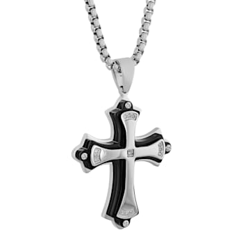 Diamond Accent Stainless Steel Black Ion Plated Cross Pendant