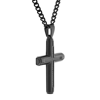 0.17CTW Black Diamond and Black IP Stainless Steel Cross