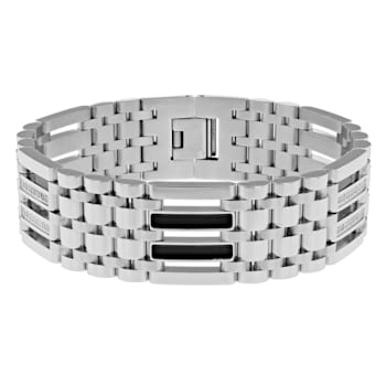 1/4CTW Diamond Stainless Steel Link Bracelet