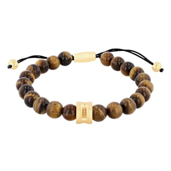 Tiger Eye Bead & Stainless Steel Bolo Bracelet