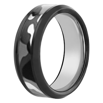 Tungsten Comfort™ 8MM Tungsten Black Ion Plated Camo Inlay with Gray
Silicone Band