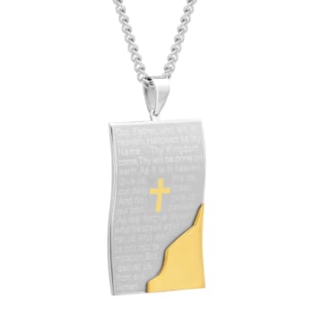 Two-Tone Stainless Steel The Lord's Prayer Tablet Dog Tag Pendant