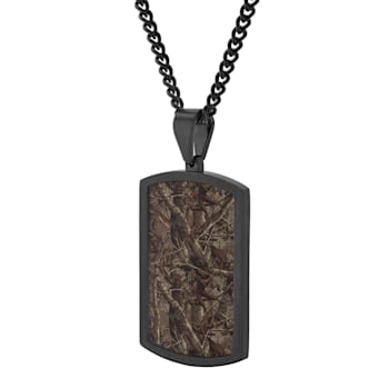 Black IP Stainless Steel & Camo Design Carbon Fiber Dog Tag