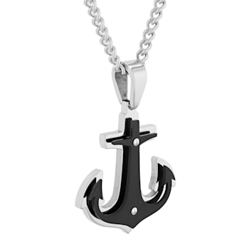Stainless Steel Black Ion Plated Anchor Pendant