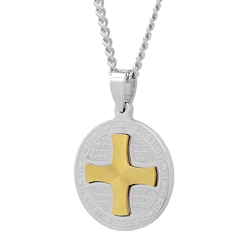 Stainless Steel with Yellow IP Lord's Prayer Holy Metal