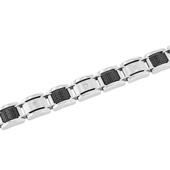 1/10CTW Diamond Stainless Steel Carbon Fiber Link Bracelet