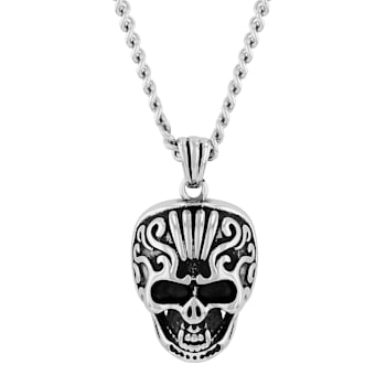 Stainless Steel Skull Pendant With Rope Chain