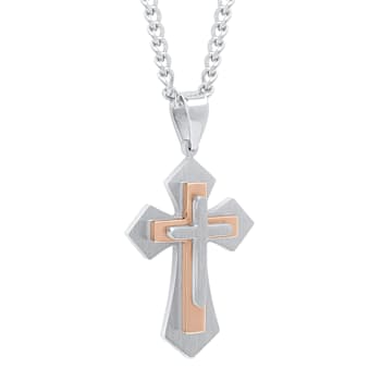 Two-tone Stainless Steel Stacked Cross Pendant