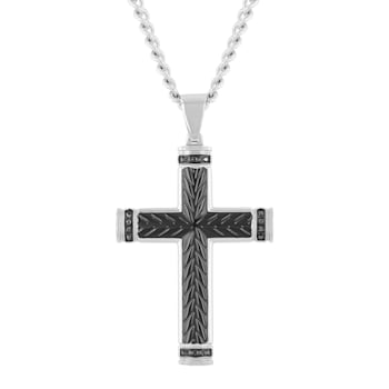 Black Diamond Accent Stainless Steel Black Ion Plated Cross Pendant