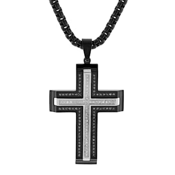 0.50CTW Black and White Diamond Stainless Steel Cross