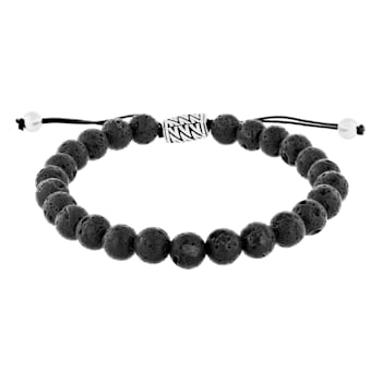 Black Lava Bead and Stainless Steel Bolo Bracelet