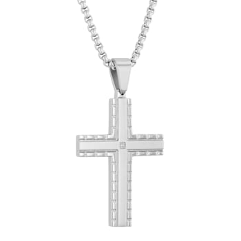 Diamond Accent Stainless Steel Dog Tag, Cross Pendant, & Bracelet Set