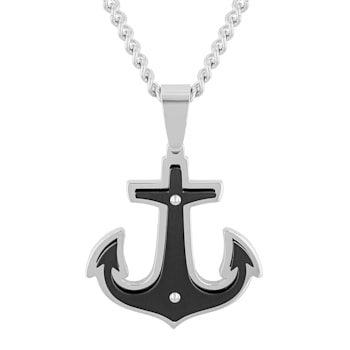 Stainless Steel Black Ion Plated Anchor Pendant