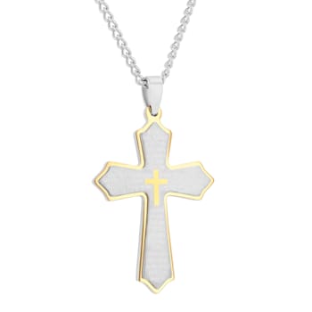 Two-Tone Stainless Steel The Lord's Prayer (Spanish) Padre Nuestro Cross Pendant