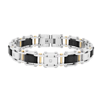 Stainless Steel Yellow Ion Plated and Forged Carbon Fiber Diamond
Bracelet .15ctw