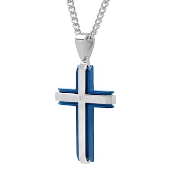 Two-Tone Diamond Steel Cross Pendant