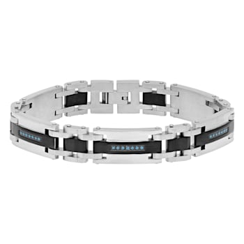 Stainless Steel Black Ion Plated Blue Diamond Bracelet .25ctw