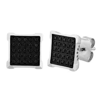1/4CTW BLACK DIAMOND & STAINLESS STEEL EARRINGS