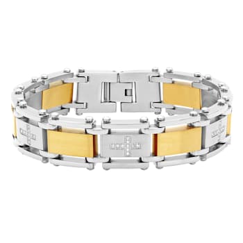 1/4CTW Diamond Two Tone Stainless Steel Cross Link Bracelet