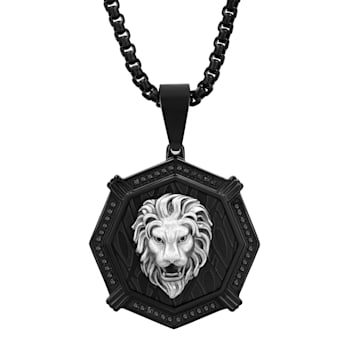 1/4CTW Black Diamond Stainless Steel White Lion Face Pendant