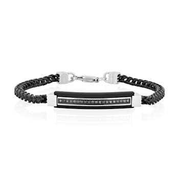 Stainless Steel Black Ion Plated Black Diamond ID Bracelet 1/5ctw