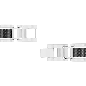 1/10CTW Diamond Stainless Steel Carbon Fiber Link Bracelet