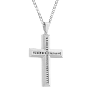 3/8CTW Black Diamond Stainless Steel Cross Pendant