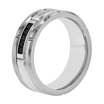 Tungsten Band With Black and White Diamonds .12 ctw