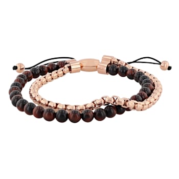 Red Tiger Eye Bead & Stainless Steel Bolo Bracelet
