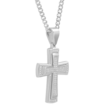 0.38CTW Stainless Steel Stacked Cross