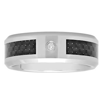 .03CTW Diamond Tungsten 8MM Carbon Fiber Band