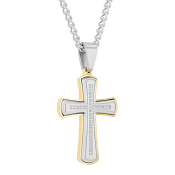 0.15CTW Diamond Two-Tone Stainless Steel Cross Pendant