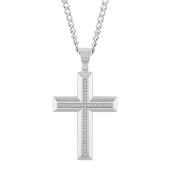 White Diamond Stainless Steel Cross With Chain .25ctw