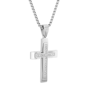 1CTW Diamond Stainless Steel Cross Pendant