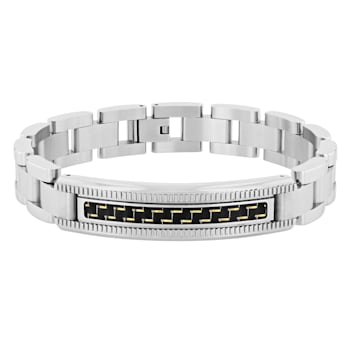 Stainless Steel Zigzag Carbon Fiber ID Link Bracelet