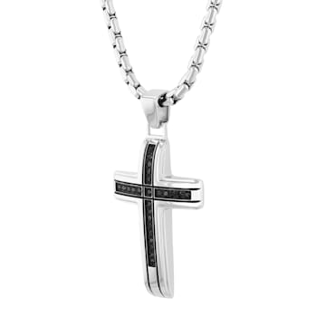 Black Diamond Stainless Steel Cross With Chain .25ctw