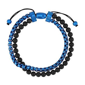 Matte Black Onyx Bead & Stainless Steel Bolo Bracelet