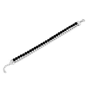 Stainless Steel and Matte Black Onyx Bead Bracelet