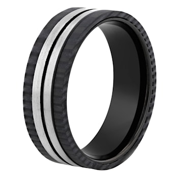 Tungsten Comfort™ Tungsten Black Ion Plated with Forged Carbon Fiber
Textured Edge Band