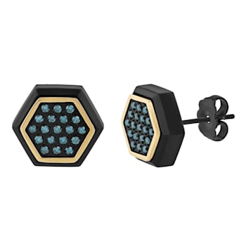 1/5CTW BLUE DIAMOND & BLACK IP STAINLESS STEEL EARRINGS