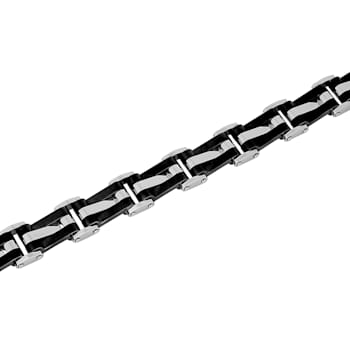 Stainless Steel Black & White Ion Plated Bar Link Bracelet