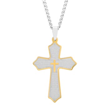 Two-Tone Stainless Steel The Lord's Prayer (Spanish) Padre Nuestro Cross Pendant