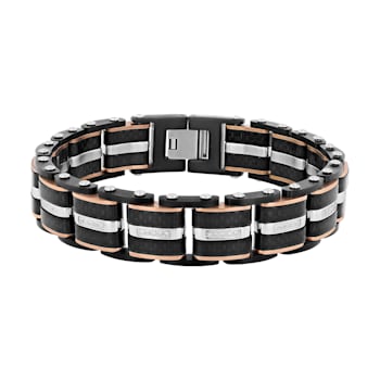 Stainless Steel Black and Rose Ion Plated Diamond Bracelet 1/3ctw