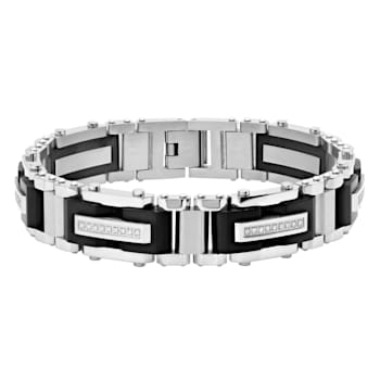 3/8CTW Diamond Two-Tone Stainless Steel Link Bracelet