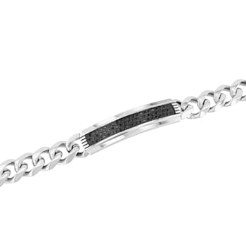 Stainless Steel Black Sapphire ID Link Bracelet
