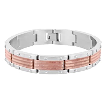 Stainless Steel with Two-Tone Finish Brick Design Link Bracelet